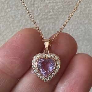 AAA CZ Heart 18k Rose Gold Filled Pendant & Chain Necklace